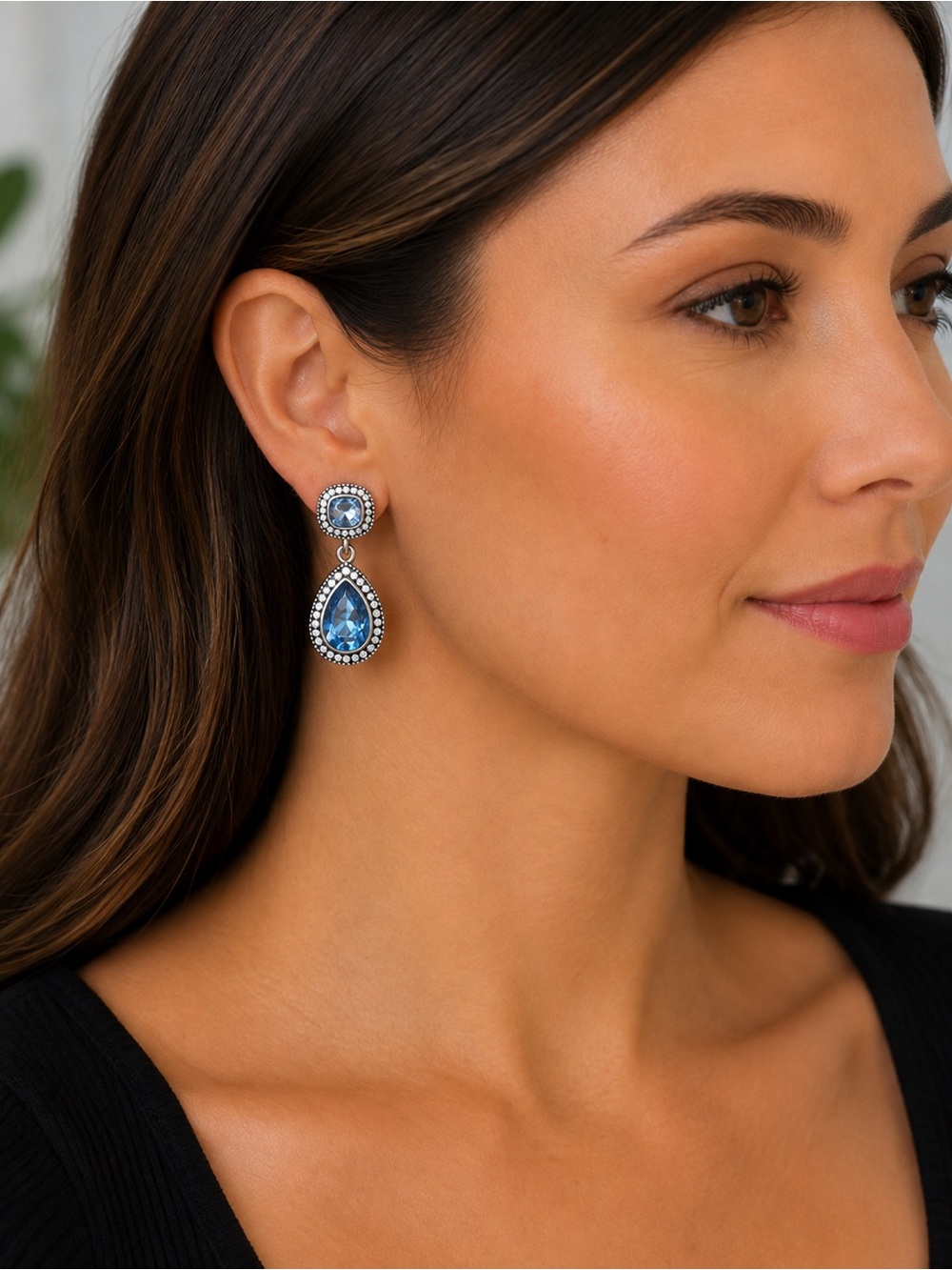 Brighton Raindrop Sapphire Blue Clip On Earrings